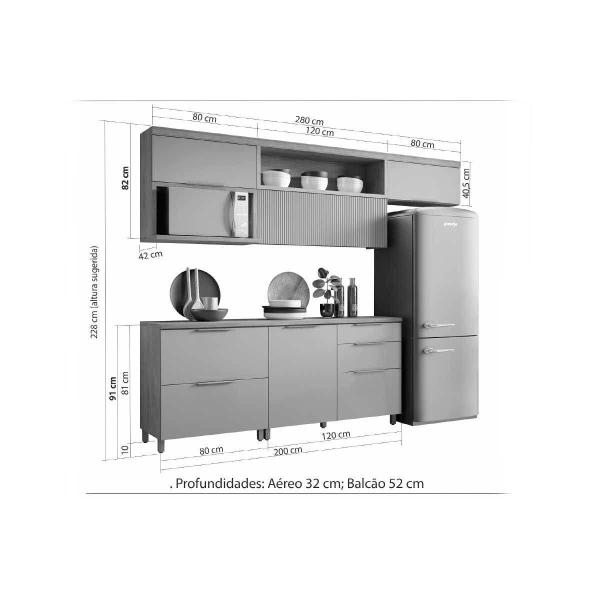 Imagem de Cozinha Modulada Nesher Marquesa 5 Peças (3 Aéreos + 2 Balcões) Nature/Verde-Nesher