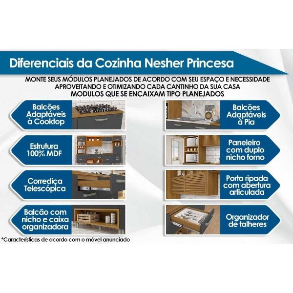 Cozinha Modulada Nesher Princesa 2 Peças (1 Armário + 1 Balcão) C2P21 Freijo/Off White Imagem de Cozinha Modulada Nesher Princesa 2 Peças (1 Armário + 1 Balcão) C2P21 Freijo/Off White
