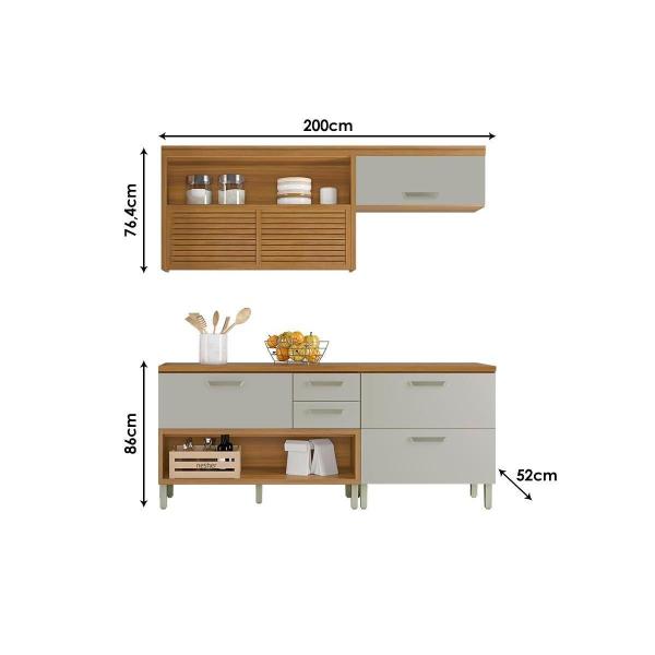 Imagem de Cozinha Modulada Nesher Princesa  3 Peças (2 Balcões + Aéreo) C3P22 Freijo/Grafite