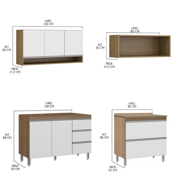 Imagem de Cozinha Modulada Planejada Completa Sabrina 360x202 Cm 6 Peças MDP Branco MENU