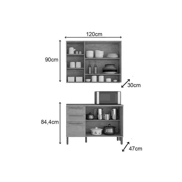 Imagem de Cozinha Modulada Ronipa Nápoli Prime 2 Peças (1 Armário + 1 Balcão) C2P04 Castanho/Chumbo-Ronipa