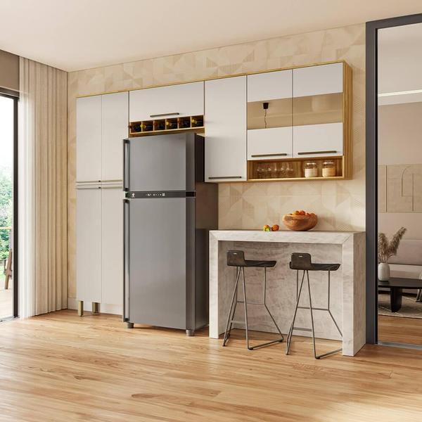 Imagem de Cozinha modulada Ronipa Napoli Prime 3 peças com Vidro Reflecta- Amêndoa/Off White