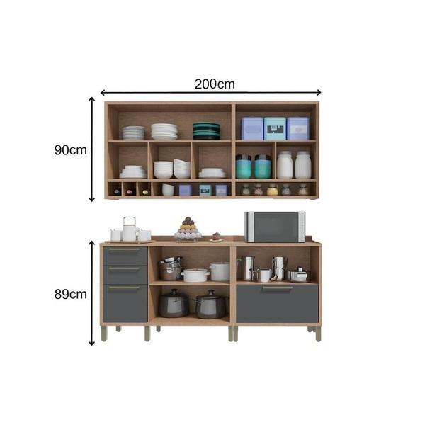Imagem de Cozinha Modulada Ronipa Syrah  4 Peças (2 Armários + 2 Balcões) C4P04 Castanho/Chumbo