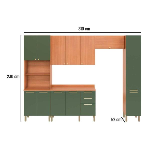 Imagem de Cozinha Modulada Telasul Thela Sálvia Thela Sálvia 5 Peças (2Aéreos+1Balcão+2Paneleiros) CZC29 Freijo/Grafite-Telasul