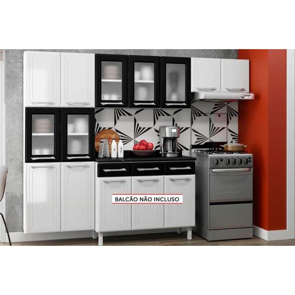 Imagem de Cozinha Modulada Telasul Topázio  3 Peças (2 Armários + 1 Paneleiro) CPT124 Branco/Preto