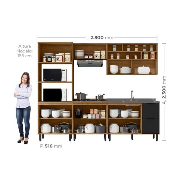 Imagem de Cozinha Modulada Toscana 5 Peças em Mdf com Aéreo 1200 Porta de Vidro Basculante e Torre Quente