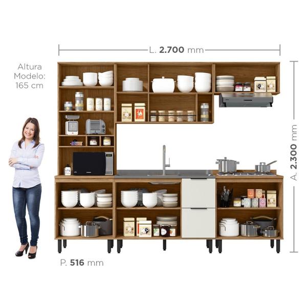 Imagem de Cozinha Modulada Toscana 5 Peças Mdf com Aéreo 1200 Porta de Vidro e Paneleiro