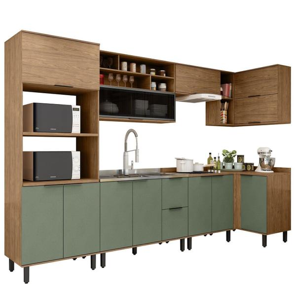 Imagem de Cozinha Modulada Toscana 7 Peças Mdf com Aéreo 1200 Porta de Vidro Basculante e Armários Canto