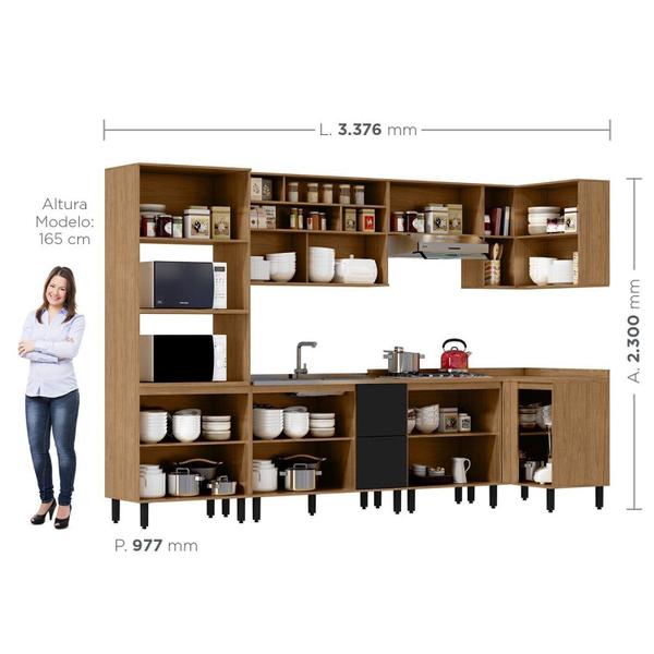 Imagem de Cozinha Modulada Toscana 7 Peças Mdf com Aéreo 1200 Porta de Vidro Basculante e Armários Canto