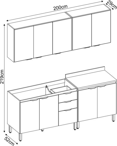 Imagem de Cozinha Modular 4 Peças Firenze Composição FI0008 Avena Touch/Menta - Demóbile