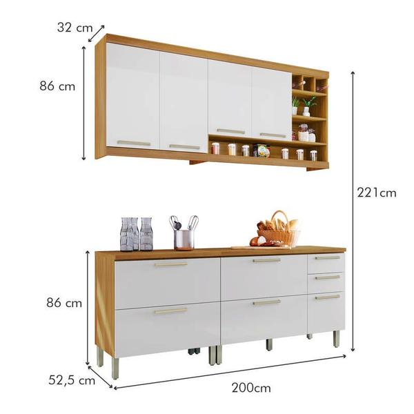 Imagem de Cozinha Modular Burguesa com 4 Peças Amadeirado Freijó/Branco Móveis Nesher