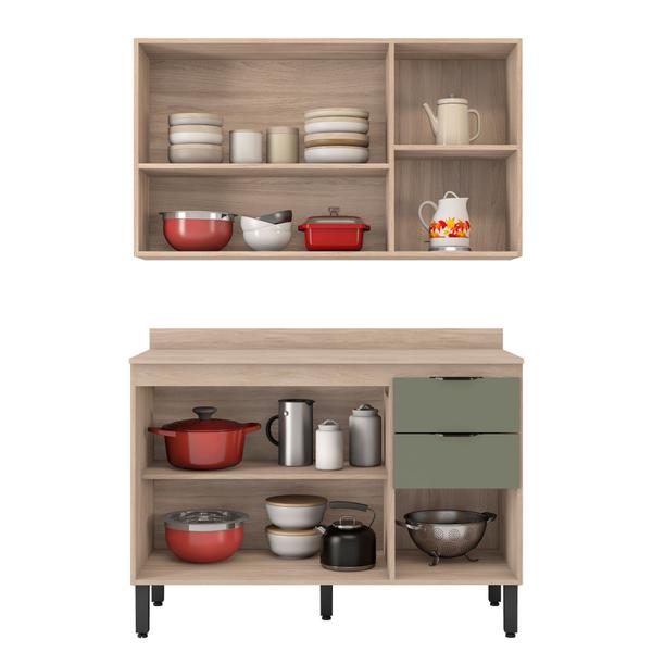 Imagem de Cozinha Modular com 2 Peças Firenze Composição FI0010 Avena Touch/Menta - Demóbile