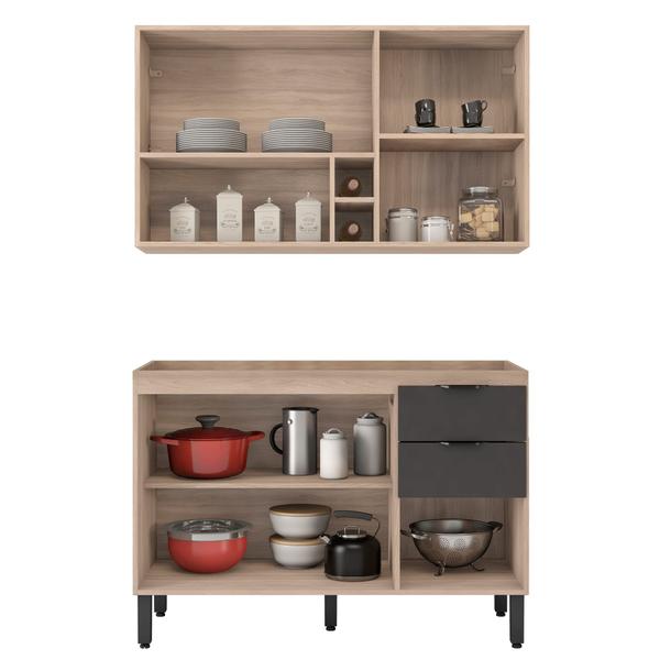 Imagem de Cozinha Modular com 2 Peças Firenze Composição FI0011 Avena Touch/Grafito - Demóbile