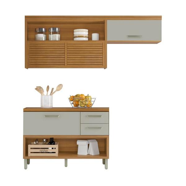 Imagem de Cozinha Modular Princesa com 2 Peças Freijó/Off White em MDF Móveis Nesher