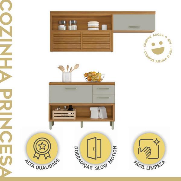 Imagem de Cozinha Modular Princesa com 2 Peças Freijó/Off White em MDF Móveis Nesher