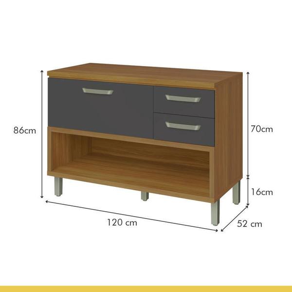 Imagem de Cozinha Modular Princesa com 3 Peças c/ Paneleiro Freijó/Grafite em MDF Móveis Nesher