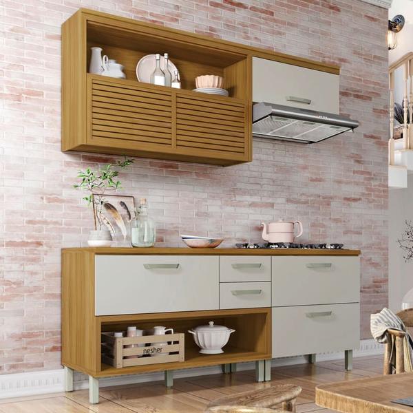 Imagem de Cozinha Modular Princesa com 3 Peças Freijó/Off white Móveis Nesher