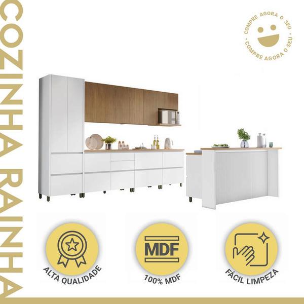 Imagem de Cozinha Modular Rainha com 10 Peças Branco/Nature em MDF Móveis Nesher