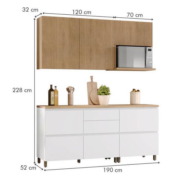 Imagem de Cozinha Modular Rainha com 4 Peças Branco/Nature em MDF Móveis Nesher