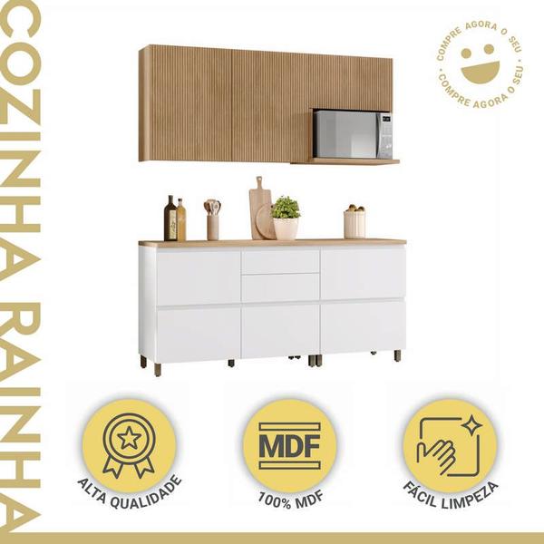 Imagem de Cozinha Modular Rainha com 4 Peças Branco/Nature em MDF Móveis Nesher