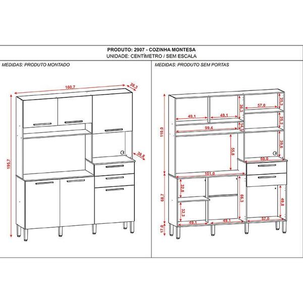 Imagem de Cozinha Montesa 6 Portas e 2 Gavetas Freijó Soft  Kits Paraná