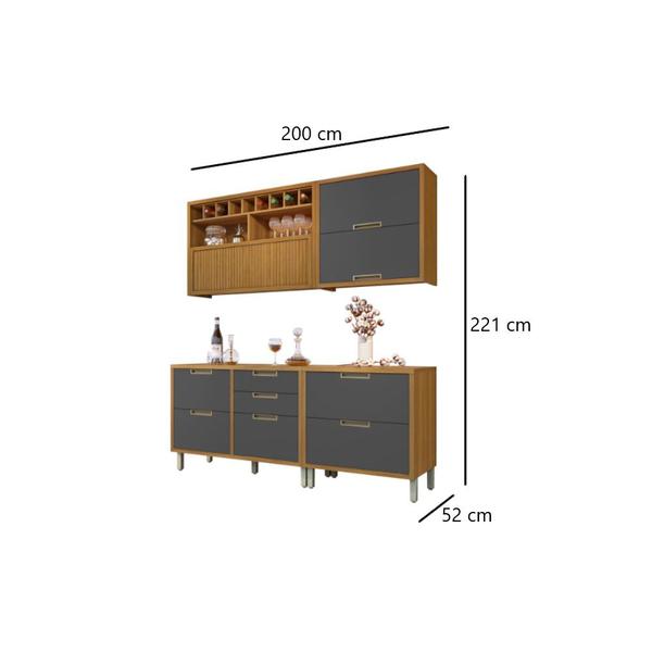 Imagem de Cozinha Nesher 4 Peças 2 Balcões 2 Armários Aéreos Imperatriz Marrom Freijó Cinza Grafite