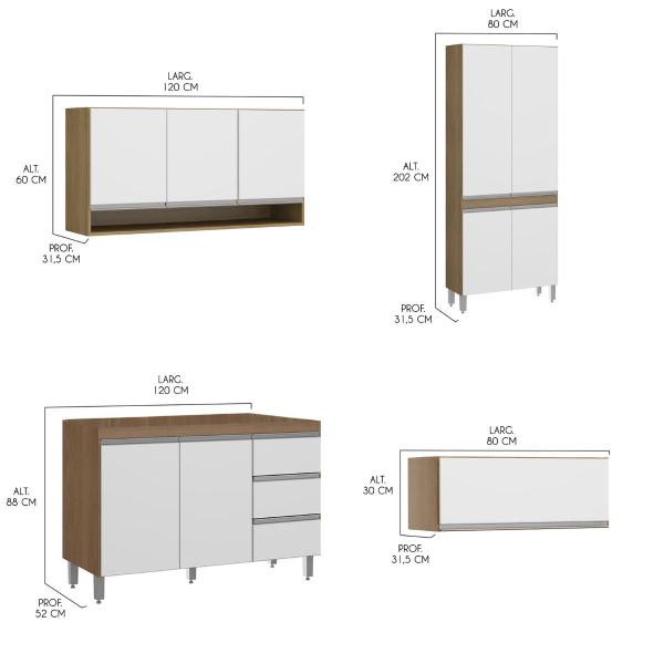Cozinha Pequena com Armário Paneleiro Modulado Sabrina 280 x 202 Cm 4 Peças MDP Branco MENU - Menu Móveis Imagem de Cozinha Pequena com Armário Paneleiro Modulado Sabrina 280 x 202 Cm 4 Peças MDP Branco MENU