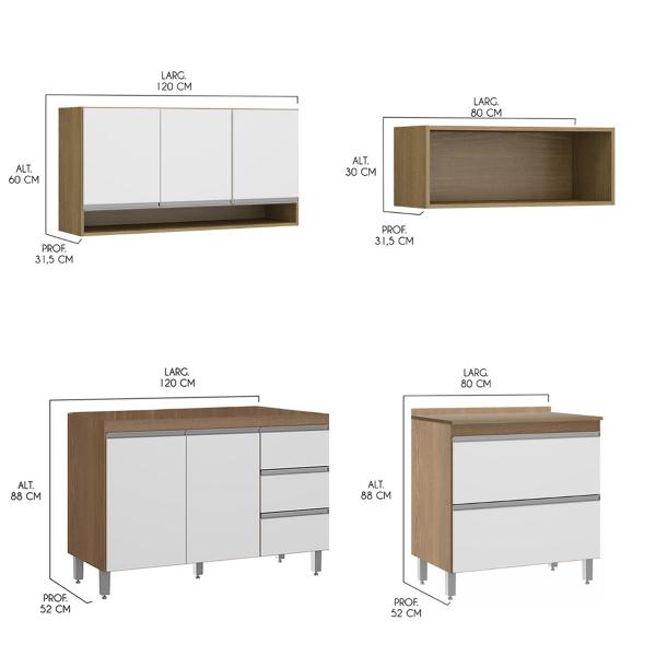 Imagem de Cozinha Pequena Completa Modulada com Armário Nicho Sabrina 360x202 Cm 6 Peças MDP Branco MENU