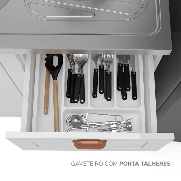 Imagem de Cozinha Pérola 4 Peças Torre Quente Basculante Aéreo 3 Portas e Balcão 2 Gavetas 3 Portas com Tampo