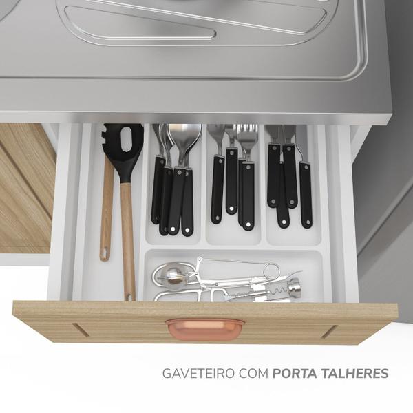 Imagem de Cozinha Pérola com Rodapé 4 Peças Aéreos com 5 Portas, Balcão 2 Gavetas 3 Portas e Balcão 2 Portas Y