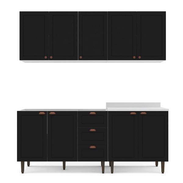 Cozinha Pérola com Rodapé 4 Peças Aéreos com 5 Portas, Balcão 2 Gavetas 3 Portas e Balcão 2 Portas Y - Yescasa Imagem de Cozinha Pérola com Rodapé 4 Peças Aéreos com 5 Portas, Balcão 2 Gavetas 3 Portas e Balcão 2 Portas Y