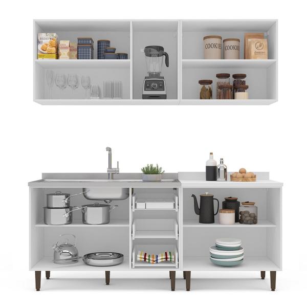 Cozinha Pérola com Rodapé 4 Peças Aéreos com 5 Portas, Balcão 2 Gavetas 3 Portas e Balcão 2 Portas Y - Yescasa Imagem de Cozinha Pérola com Rodapé 4 Peças Aéreos com 5 Portas, Balcão 2 Gavetas 3 Portas e Balcão 2 Portas Y