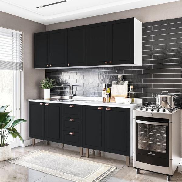 Cozinha Pérola com Rodapé 4 Peças Aéreos com 5 Portas, Balcão 2 Gavetas 3 Portas e Balcão 2 Portas Y - Yescasa Imagem de Cozinha Pérola com Rodapé 4 Peças Aéreos com 5 Portas, Balcão 2 Gavetas 3 Portas e Balcão 2 Portas Y