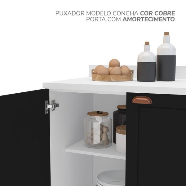 Cozinha Pérola com Rodapé e Tampo Aéreos com 5 Portas, Balcão 2 Gavetas 3 Portas e Balcão 2 Portas Y - Yescasa Imagem de Cozinha Pérola com Rodapé e Tampo Aéreos com 5 Portas, Balcão 2 Gavetas 3 Portas e Balcão 2 Portas Y