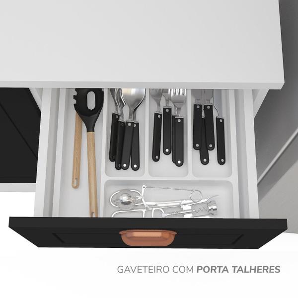 Cozinha Pérola com Rodapé e Tampo Aéreos com 5 Portas, Balcão 2 Gavetas 3 Portas e Balcão 2 Portas Y - Yescasa Imagem de Cozinha Pérola com Rodapé e Tampo Aéreos com 5 Portas, Balcão 2 Gavetas 3 Portas e Balcão 2 Portas Y