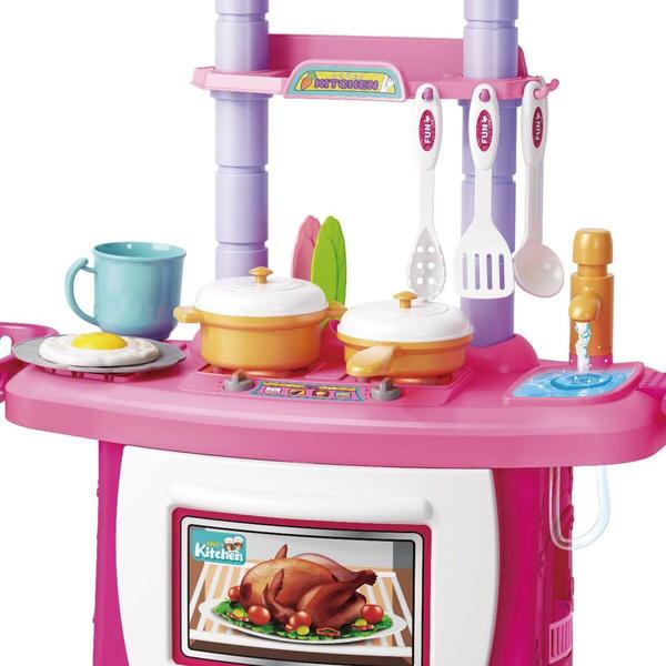 Imagem de Cozinha Rosa Infantil Completa Com Fogãozinho 43 Acessórios Com Som Luz A Partir De 3 Anos Importway