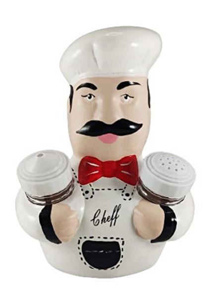 Cozinheiro Cheff de Cerâmica de Mesa com Saleiro Paliteiro - Hp Decor Imagem de Cozinheiro Cheff de Cerâmica de Mesa com Saleiro Paliteiro