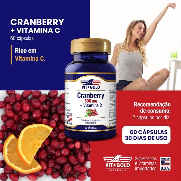 Imagem de Cranberry 500 mg com Vitamina C Vitgold 60 cápsulas