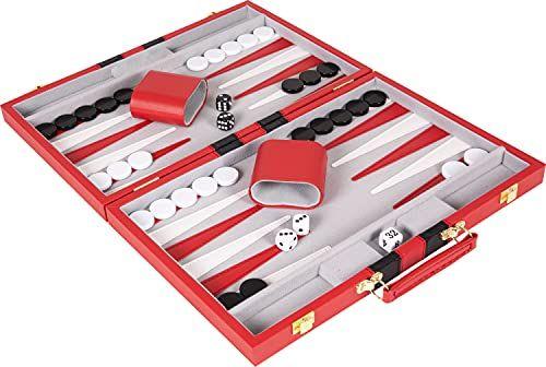 Imagem de Crazy Games Backgammon Set - Classic Red Large 18 Inch Backgammon Sets for Adults Jogo de tabuleiro com Capa de Couro Premium - Melhor Guia de Estratégia e Dicas (Vermelho, Grande)