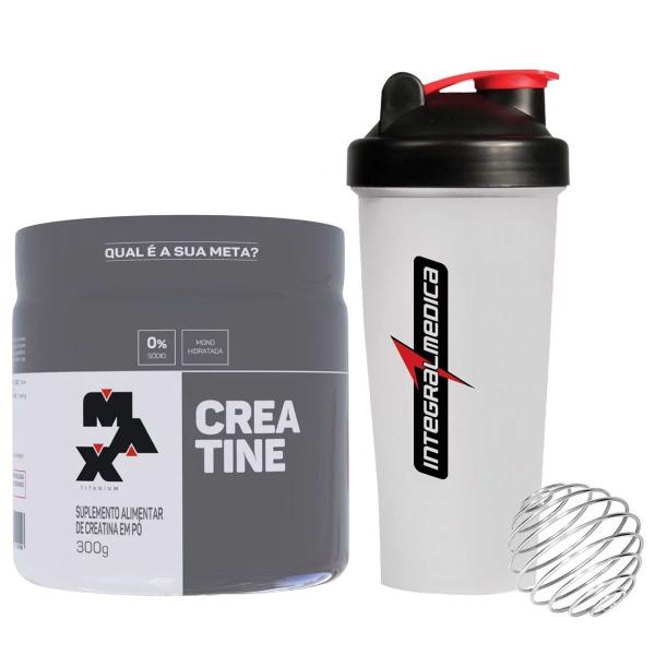 Imagem de Creatina 100% Max Titanium 300g  + Coqueteleira Shaker C/ Blender Academia 600ml Integralmédica