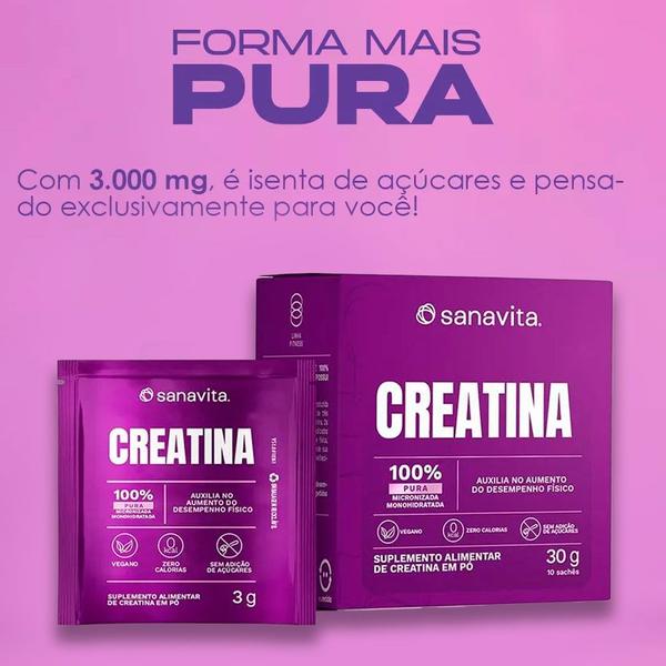 Imagem de Creatina 100% Pura Micronizada e Monohidratada - 10 Saches - Sanavita