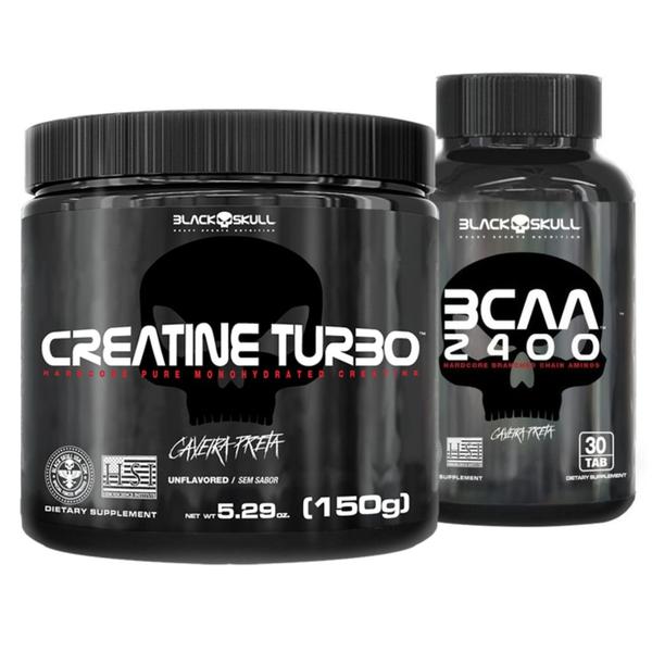 Imagem de Creatina 150g Turbo + Bcaa 30 Caps 2400mg Black Skull