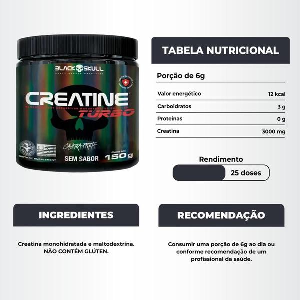 Imagem de Creatina 150g Turbo + Melato nina Sub 120 Caps Black Skull