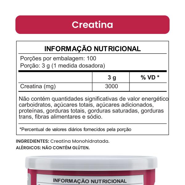 Imagem de Creatina 300g Monohidratada Pura 100 doses Vhita 3 unidades