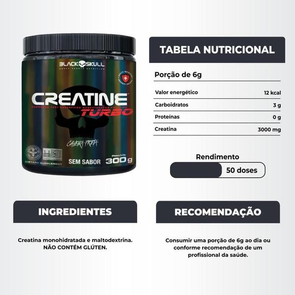 Imagem de Creatina 300g Turbo + Beta Alanina Pura 100g Black Skull