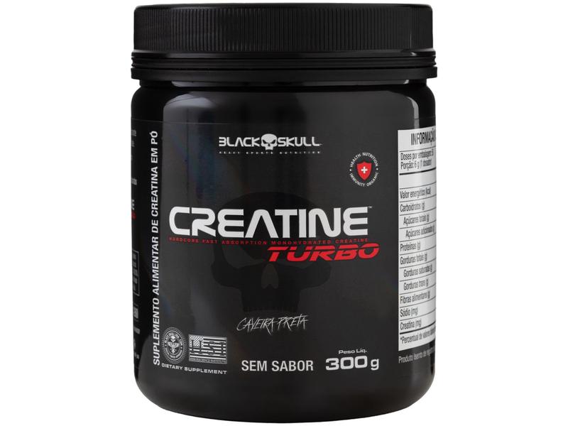 Creatina Mono-hidratada Black Skull Turbo em Pó 300g sem Sabor Creatina Mono-hidratada Black Skull Turbo em Pó 300g sem Sabor