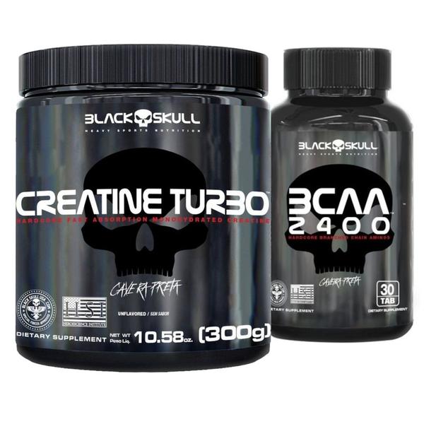 Imagem de Creatina Monohidratada 300g Turbo + Bcaa 30 Caps Black Skull