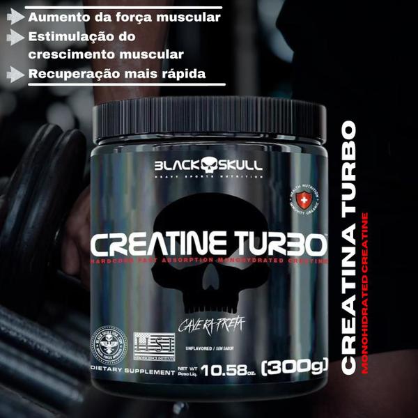 Imagem de Creatina Monohidratada Creatine Turbo Black Skull 300g - Energia - Força - Ganho de Massa Muscular