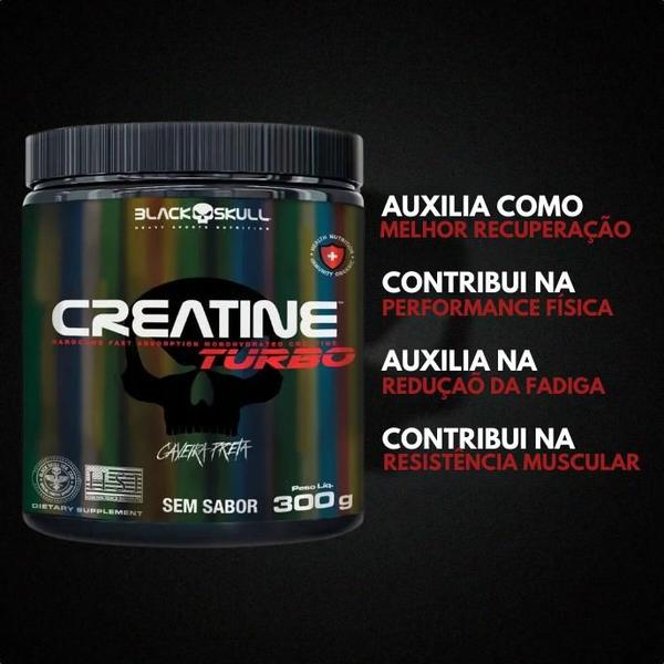 Imagem de Creatina Monohidratada Creatine Turbo Black Skull 300g - Energia - Força - Ganho de Massa Muscular