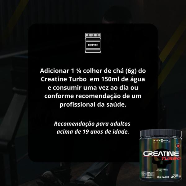 Imagem de Creatina Monohidratada Creatine Turbo Black Skull 300g  Energia  Força  Ganho de Massa Muscular